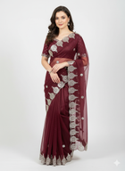 Crimson Radiance Sequin Embroidered Net Saree