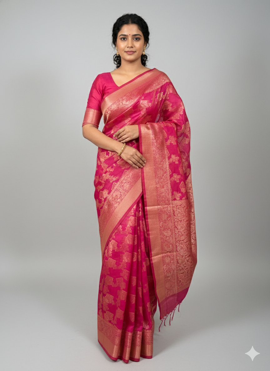 Radiant Rani Pink Banarasi Silk Saree