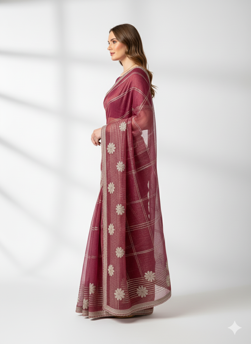 Maroon Zari Elegance Handwoven Saree