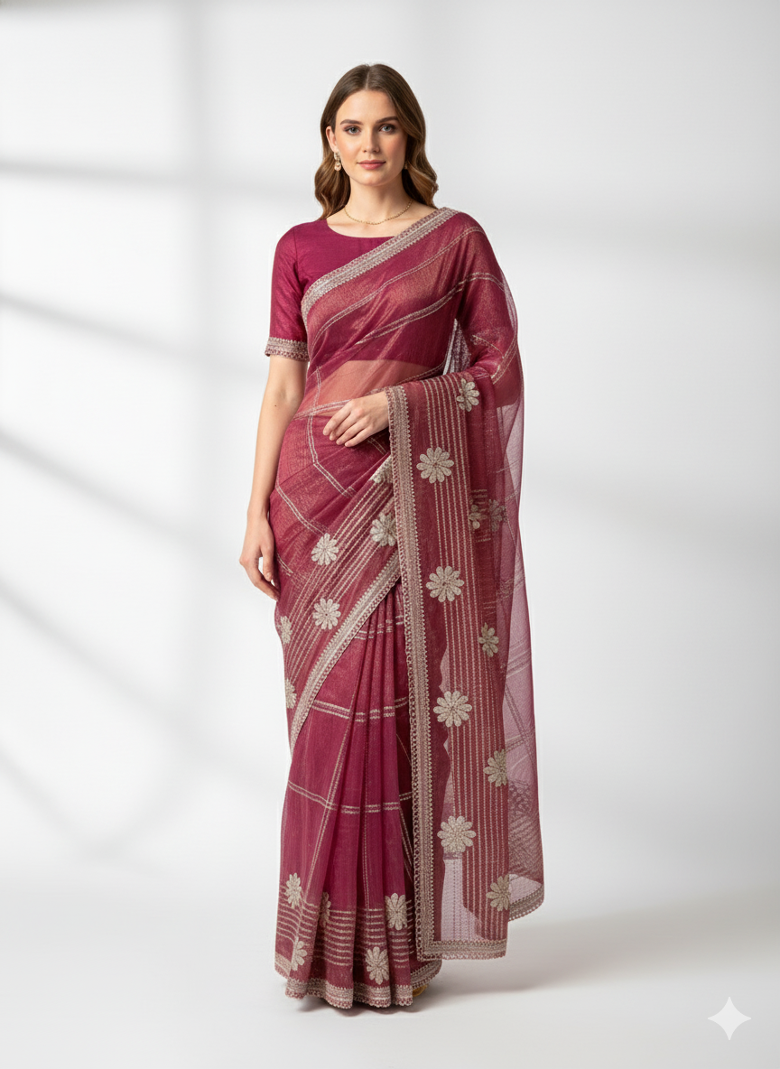 Maroon Zari Elegance Handwoven Saree