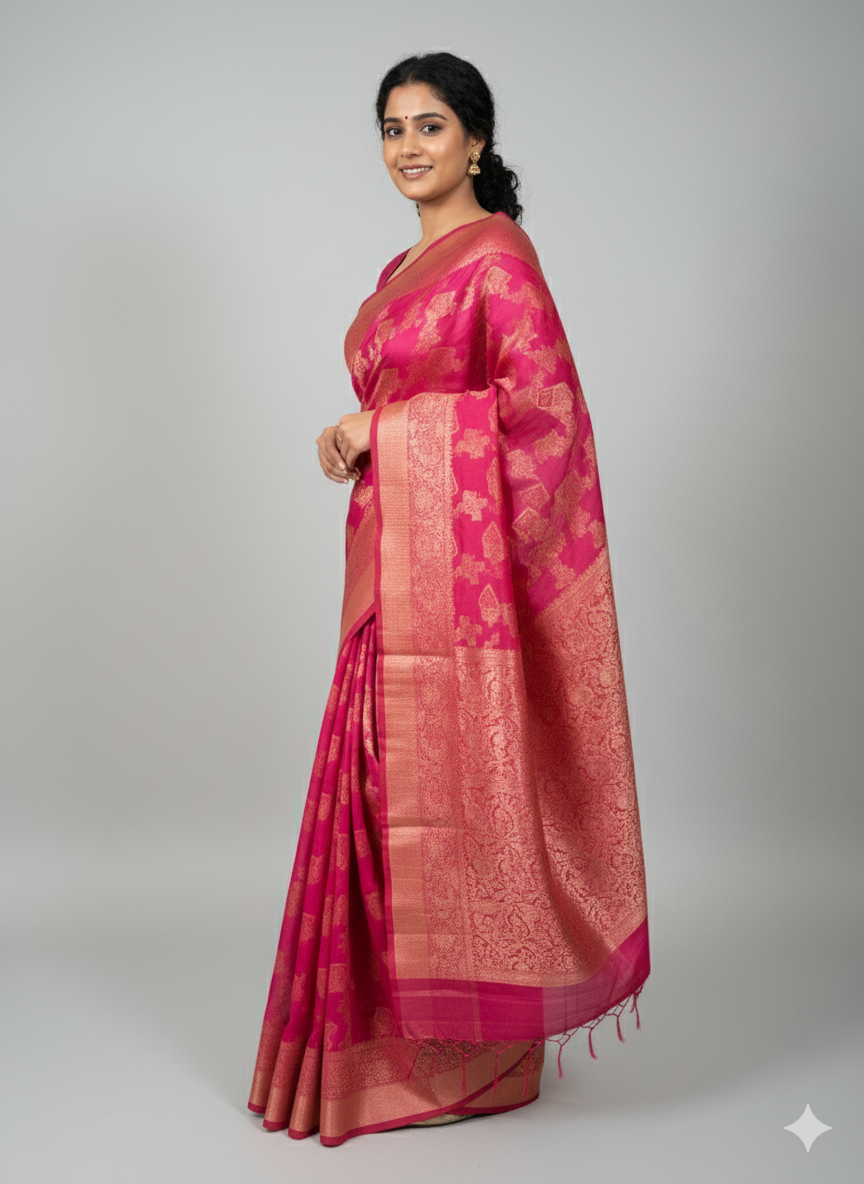 Radiant Rani Pink Banarasi Silk Saree