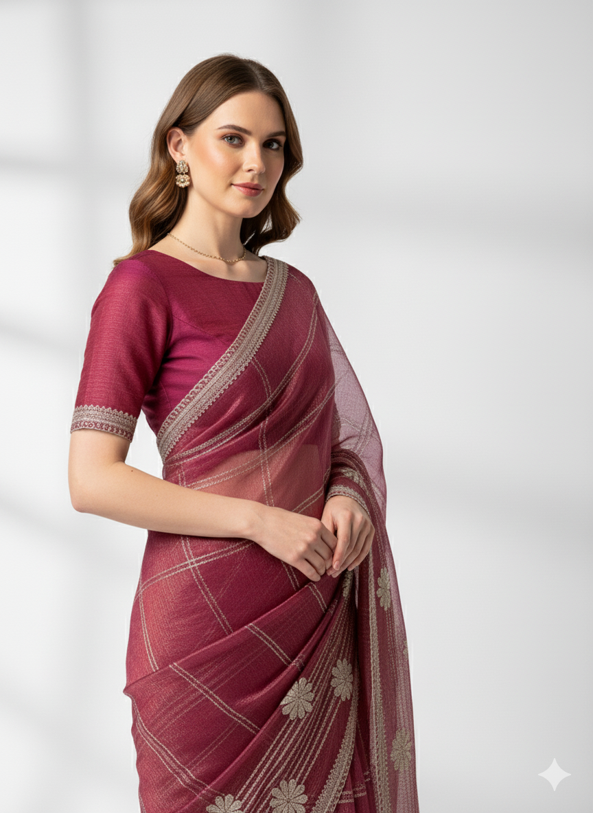 Maroon Zari Elegance Handwoven Saree