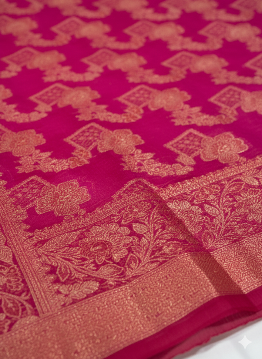 Radiant Rani Pink Banarasi Silk Saree