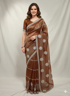 Golden Dusk Floral Embroidered Organza Saree