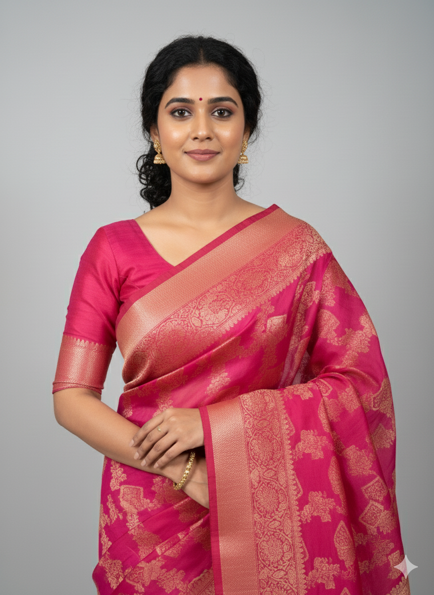 Radiant Rani Pink Banarasi Silk Saree