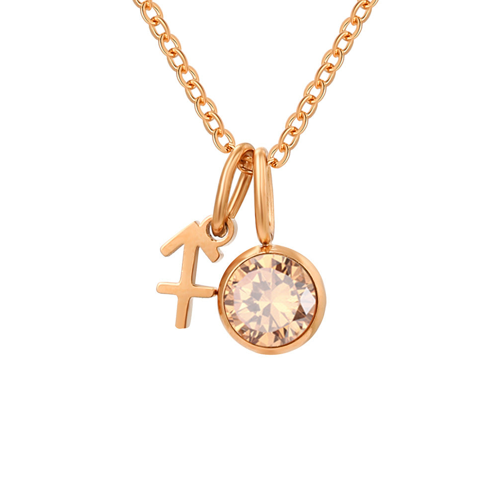 Zodiac Zircon Necklace – High-Quality European & American Birthstone Stainless Steel Jewellery for Women